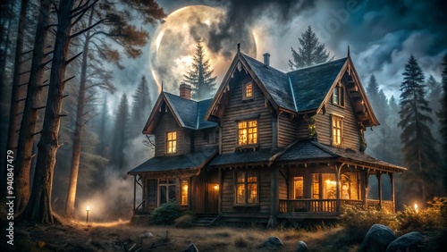 Wallpaper Mural Spooky Haunted House with Full Moon in Dark Forest

 Torontodigital.ca