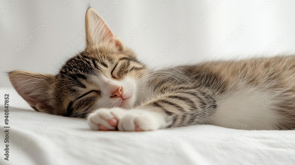 Cute cat sleeping, adorable and relaxed. On white isolated background. Cute cat sleeping, adorable and relaxed. On white isolated background.