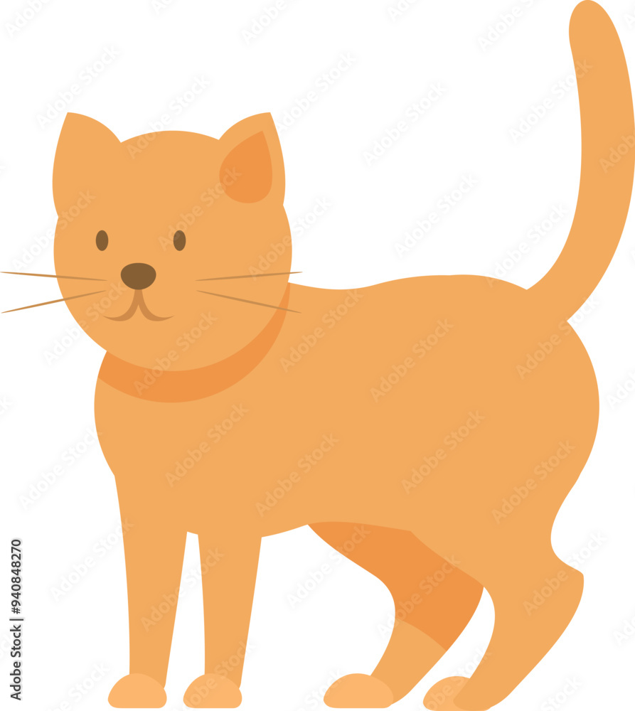 Cute cartoon ginger cat standing with its tail raised, giving a curious and playful look Cute cartoon ginger cat standing with its tail raised, giving a curious and playful look