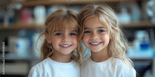 Smiling Children Friends Promote Dental Health: Cheerful Kids in Dental Clinic Setting Showcase Friendship and Tooth Care. Perfect for Pediatric Dentistry Advertising, Cavity Prevention Campaigns, and