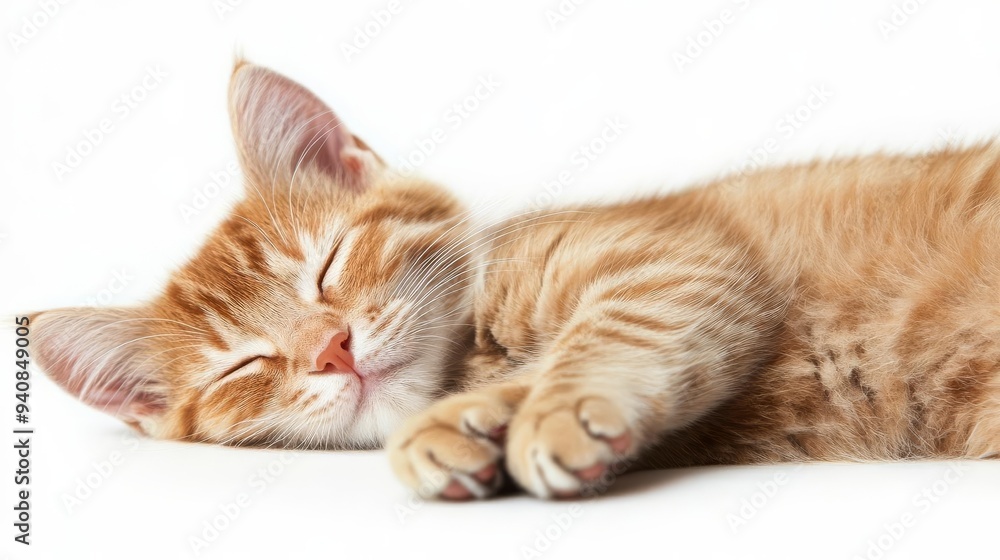Cute cat sleeping, adorable and relaxed. On white isolated background. Cute cat sleeping, adorable and relaxed. On white isolated background.