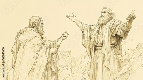 Prophecies Against Jeroboam: Bible Wall Art Depicting Ahijah’s Prophecy of His Dynasty’s Downfall, Biblical Illustration on Beige Background