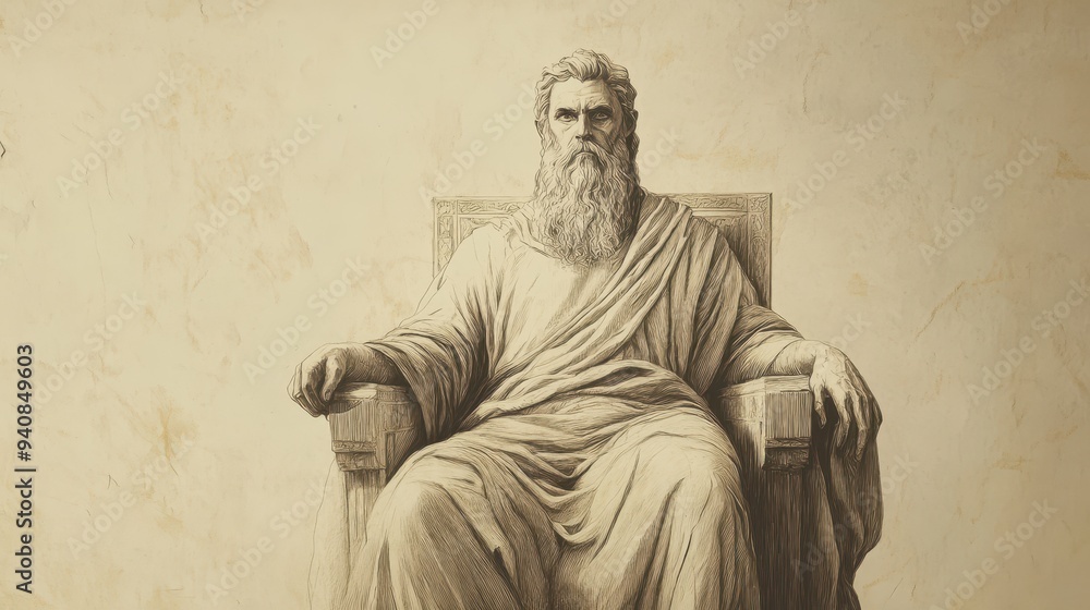 Fototapeta premium Jehu Anointed King of Israel in 2 Kings: Consolidating Rule and Initiating Reforms, Biblical Illustration on Beige Background for Bible Wall Art