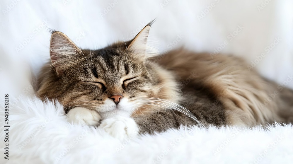 Cute cat sleeping, adorable and relaxed. On white isolated background. Cute cat sleeping, adorable and relaxed. On white isolated background.