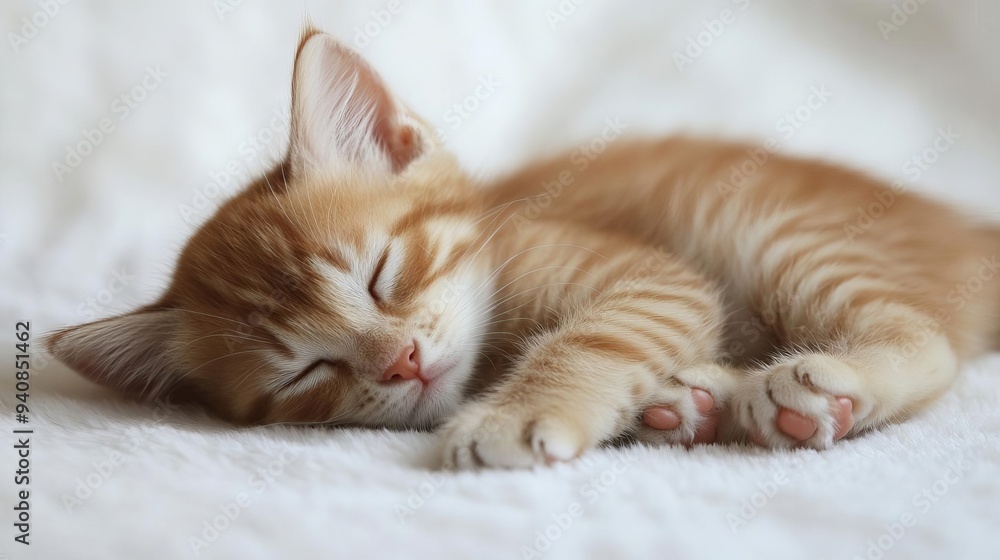 Cute cat sleeping, adorable and relaxed. On white isolated background. Cute cat sleeping, adorable and relaxed. On white isolated background.