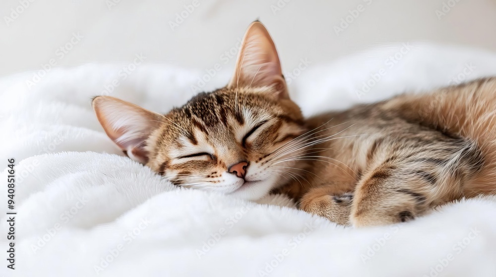 Cute cat sleeping, adorable and relaxed. On white isolated background. Cute cat sleeping, adorable and relaxed. On white isolated background.