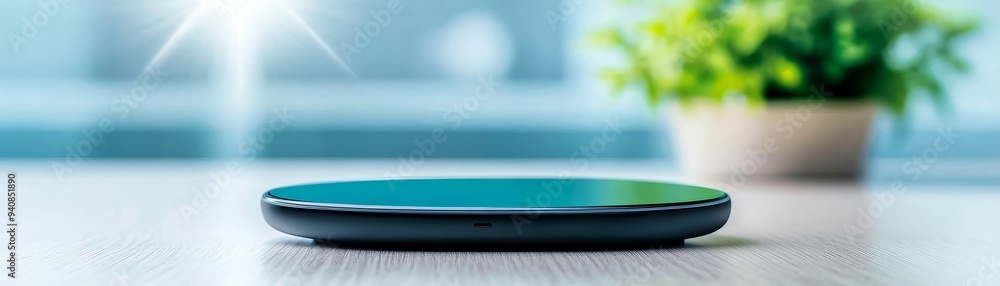 Wireless Charging Pad on Wooden Table with Blurred Background Wireless Charging Pad on Wooden Table with Blurred Background