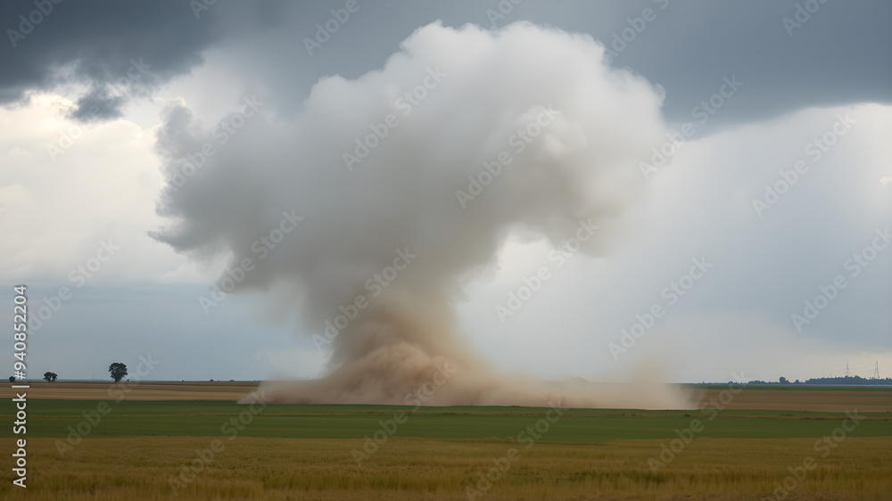 Tornado forming in an open field, violent weather, swirling wind and dust Tornado forming in an open field, violent weather, swirling wind and dust