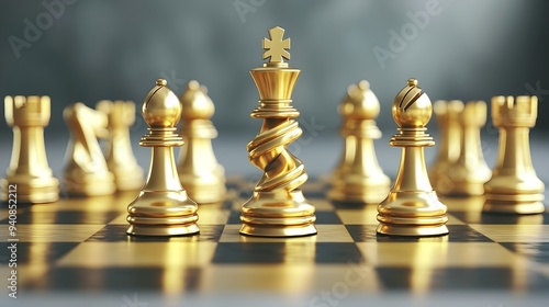 Golden Chessboard with Ascending Pieces Symbolizing Strategic Growth in 3D