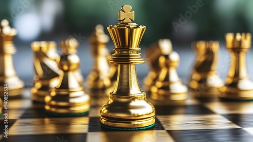 Shimmering Gold Chessboard with Strategic Financial Gains Highlighted in 3D