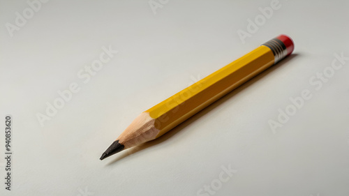 Yellow Pencil with Eraser on Clean White Background - Minimalist Design