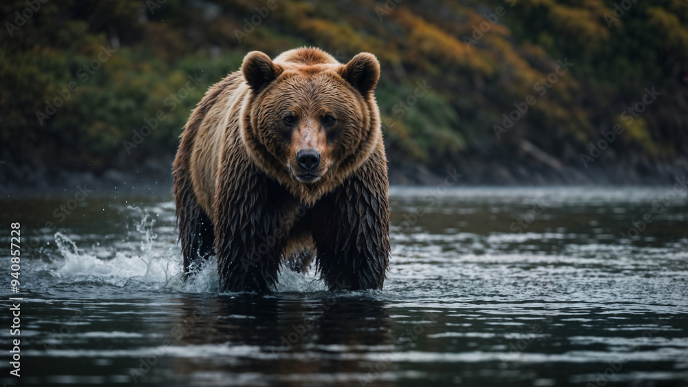 Orso bruno in un torrente nelle prime luci del mattino Orso bruno in un torrente nelle prime luci del mattino