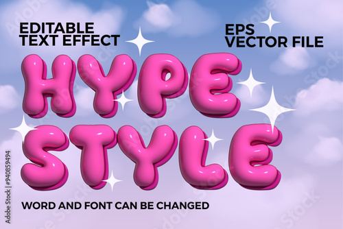 Hype style pink inflated 3d editable vector text effect