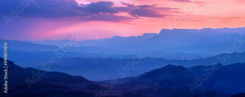 Layered Mountain Ranges at Sunset - Illustration