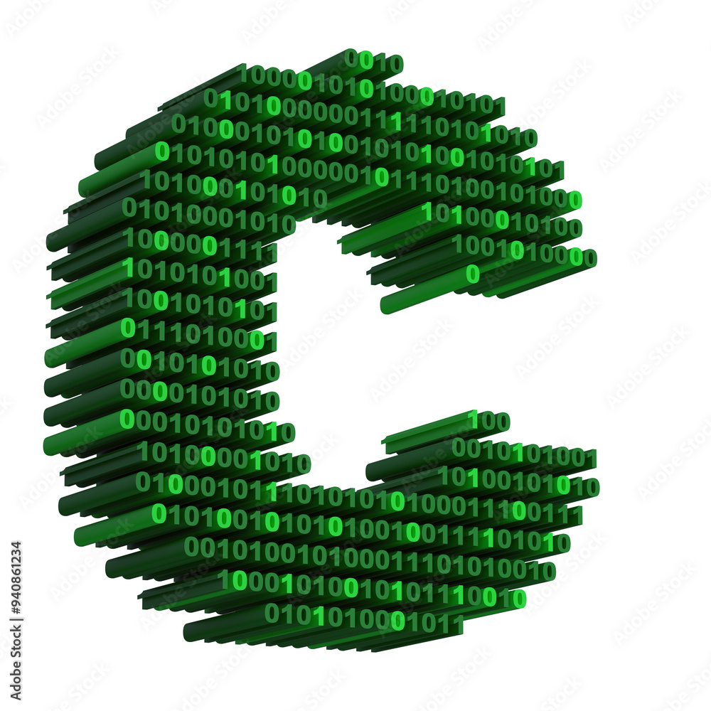 3D isometric letter C font made from binary code digits on transparent background PNG 3D isometric letter C font made from binary code digits on transparent background PNG