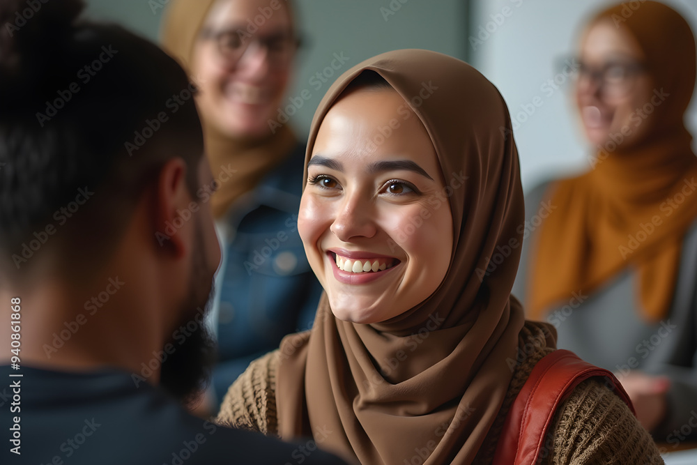 Muslim women in the group are talking Muslim women in the group are talking
