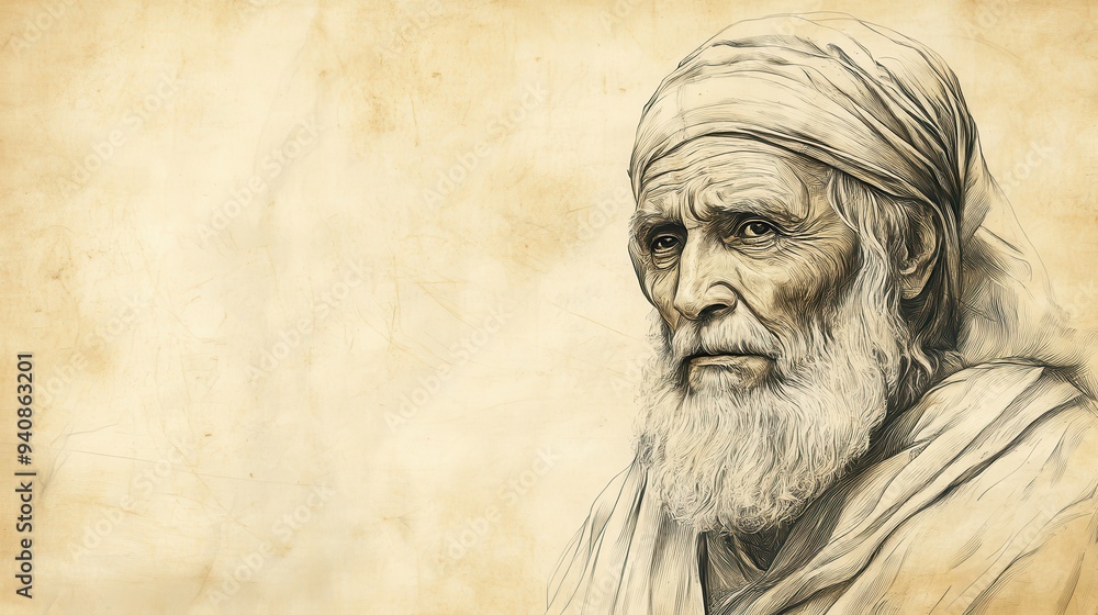 Fototapeta premium Micaiah Prophesies Against Ahab in 1 Kings: Resolute in Prison, Knowing God’s Will Fulfilled, Biblical Illustration on Beige Background for Bible Wall Art