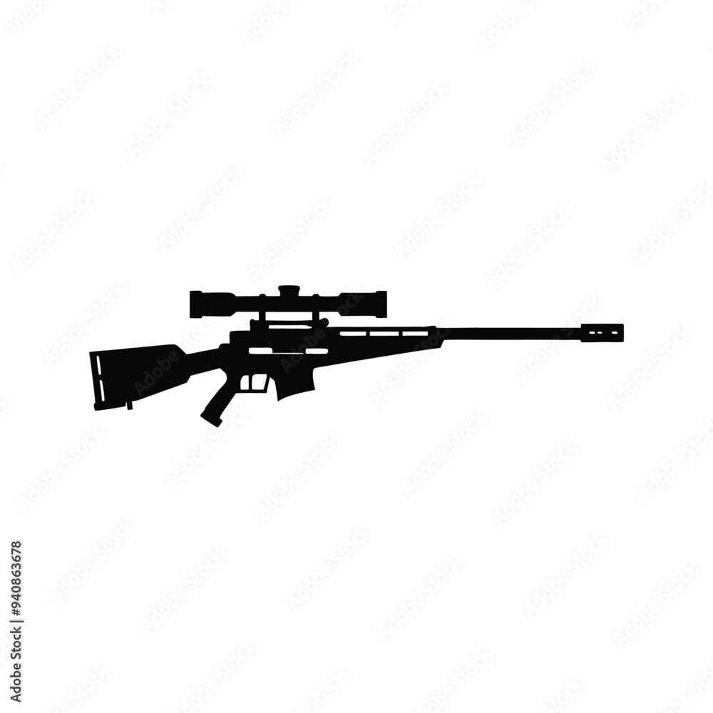 Striking Silhouette of a Sniper Rifle. A Powerful and Mysterious Representation of Precision and Strength. Striking Silhouette of a Sniper Rifle. A Powerful and Mysterious Representation of Precision and Strength.