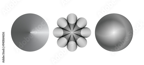 Sound wave propagation radiating in all directions, Flow lines and cracked round abstract geometric shapes, Black-and-white line fractal art for web design and posters.