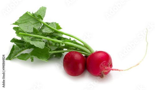 Freshly ripe radishes isolated on white background.