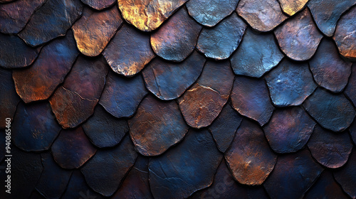 Wallpaper Mural Dark Iridescent Scale Texture with Purple and Blue Tones, Abstract Background Torontodigital.ca