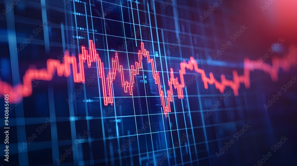 Glowing Digital Chart with Downward Trend in Futuristic Background