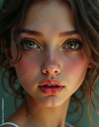 Wallpaper Mural Natural Beauty Portrait: Captivating Hair and Radiant Glow, Digital Painting of a Beautiful Girl Torontodigital.ca