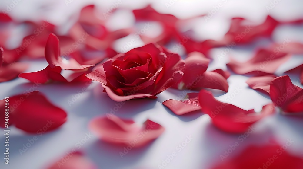 Red and white background with petals. Red and white background with petals.