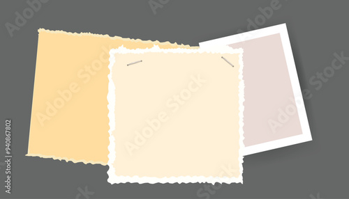 Paper notes stickers. Place for memo messages on paper sheets. Blank sticky place for to do list and office notice or information board