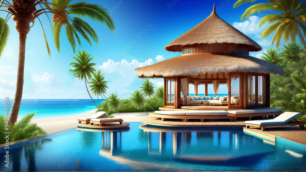 pool in the resort, beautiful villa, pool with trees in hotel
pool in the resort, beautiful villa, pool with trees in hotel