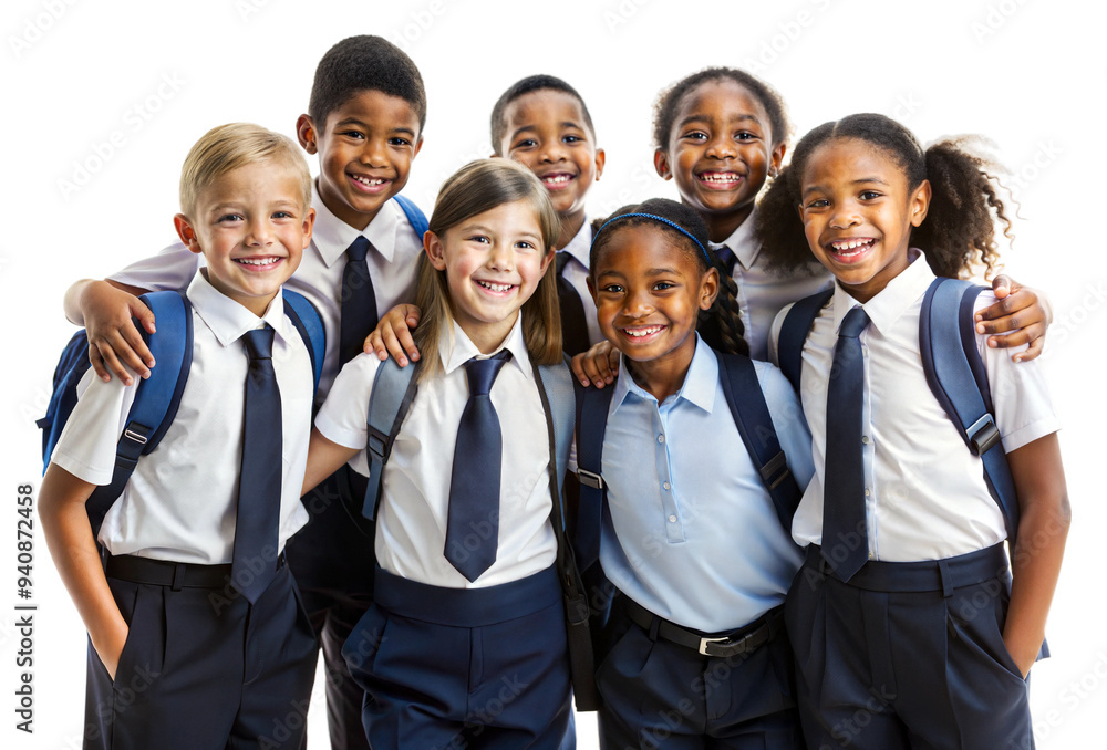 Happy students together after school isolated on transparent background Happy students together after school isolated on transparent background