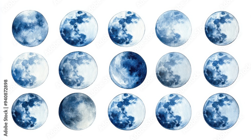 Full moon phases vector design set,This image is an image of the changing process of the moon,Moon phases banner,Symbol of Earth natural cycle,Astronomy and astrology, planets. Full moon phases vector design set,This image is an image of the changing process of the moon,Moon phases banner,Symbol of Earth natural cycle,Astronomy and astrology, planets.