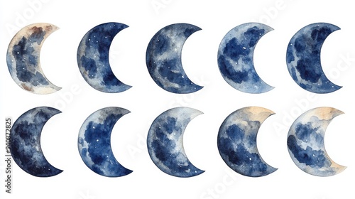 Full moon phases vector design set,This image is an image of the changing process of the moon,Moon phases banner,Symbol of Earth natural cycle,Astronomy and astrology, planets.