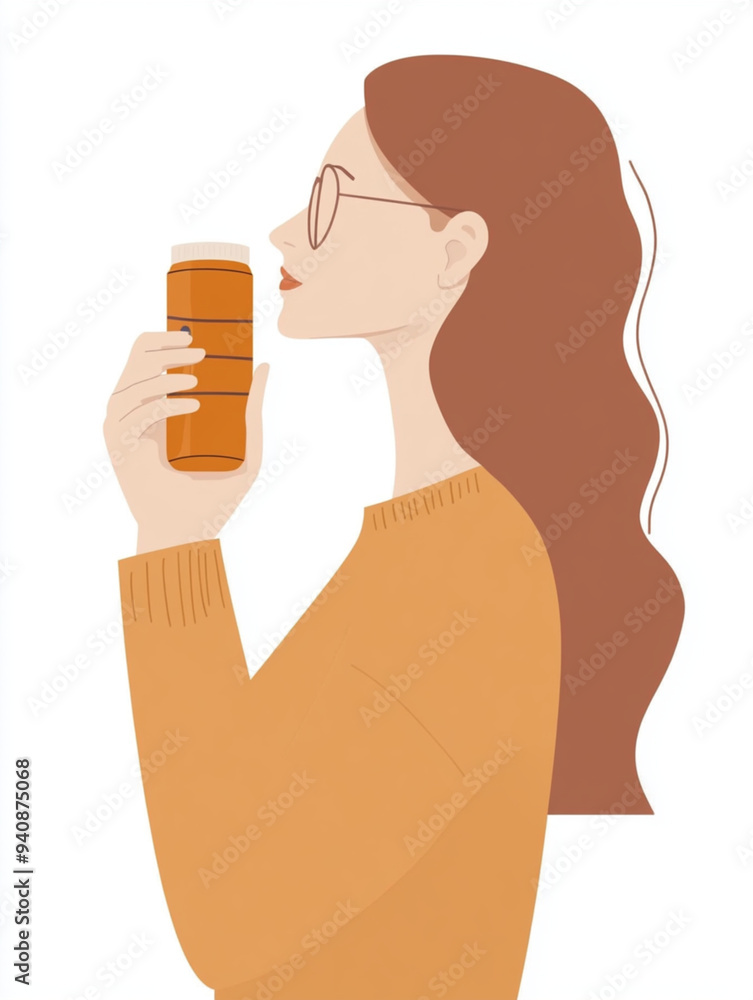 Young woman smelling delicious take away coffee aroma Young woman smelling delicious take away coffee aroma