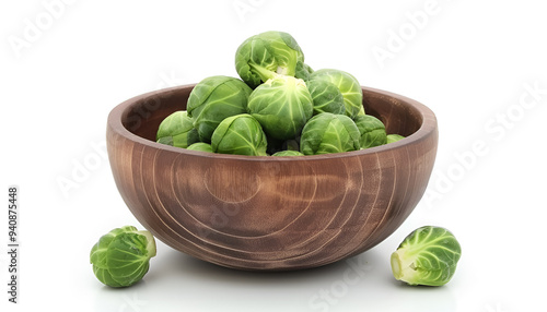 Bowl of fresh Brussels sprouts isolated on white