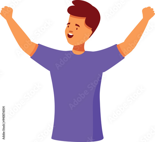 Young man raising his arms in the air, excited and happy