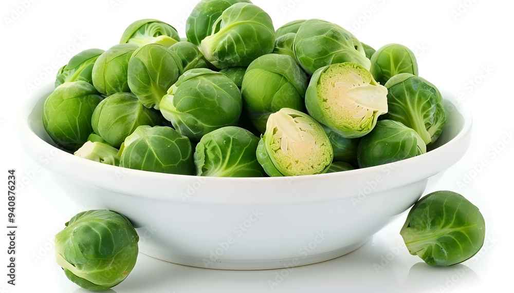 Bowl of fresh Brussels sprouts isolated on white Bowl of fresh Brussels sprouts isolated on white