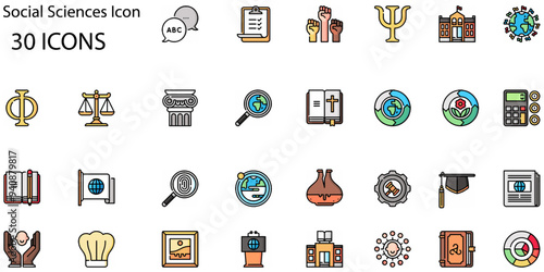 Set of Social Sciences icons. Line art style icons bundle. vector illustration