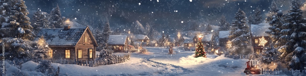 Enchanting Christmas Village in Retro Style: Snowy Winter Landscape for Holiday Greetings. Festive 3D Illustration Capturing Seasonal Joy and Celebration. Perfect for Marketing Campaigns, Web Template Enchanting Christmas Village in Retro Style: Snowy Winter Landscape for Holiday Greetings. Festive 3D Illustration Capturing Seasonal Joy and Celebration. Perfect for Marketing Campaigns, Web Template