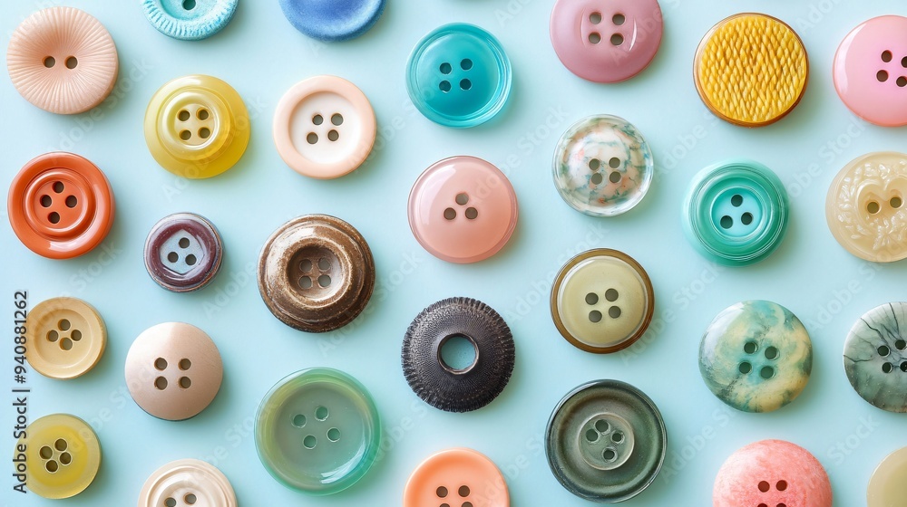 A close-up shot of various realistic buttons, showcasing different textures and colors against a soft pastel background A close-up shot of various realistic buttons, showcasing different textures and colors against a soft pastel background