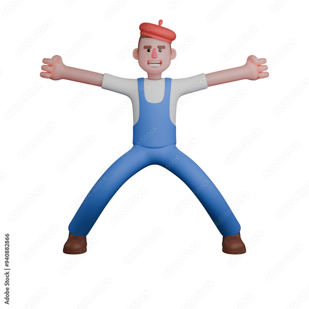 Professional Artist Character. artist standing with legs wide apart and arms stretched out to the sides, creating a highly expressive pose. 3D Male Model Professional Artist Character. artist standing with legs wide apart and arms stretched out to the sides, creating a highly expressive pose. 3D Male Model