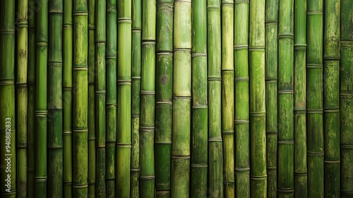 A vibrant and natural green bamboo background showing the vertical texture of bamboo stalks closely arranged.