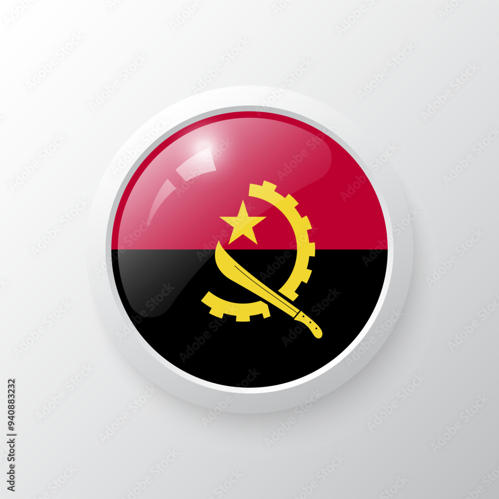 3D Button with Angola flag. as round glossy icon on background isolated. Vector illustration eps 10. 3D Button with Angola flag. as round glossy icon on background isolated. Vector illustration eps 10.