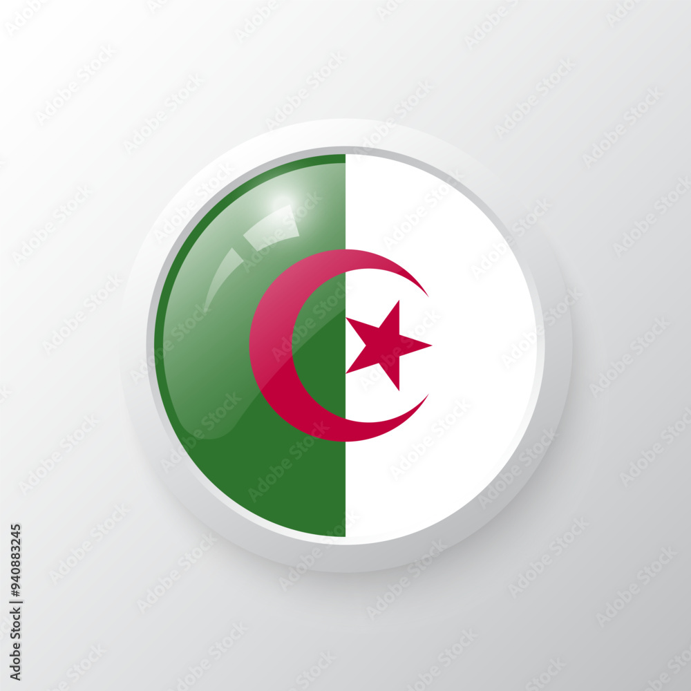 3D Button with Algeria flag. as round glossy icon on background isolated. Vector illustration eps 10. 3D Button with Algeria flag. as round glossy icon on background isolated. Vector illustration eps 10.