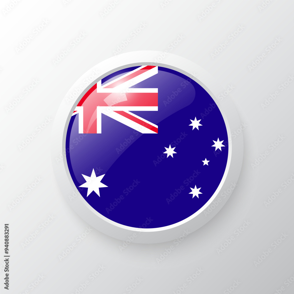 3D Button with Australia flag. as round glossy icon on background isolated. Vector illustration eps 10. 3D Button with Australia flag. as round glossy icon on background isolated. Vector illustration eps 10.