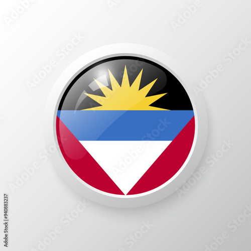 Free Download 3D Button with Antigua and Barbuda flag. as round glossy icon on background isolated. Vector illustration eps 10. - GFXLoad