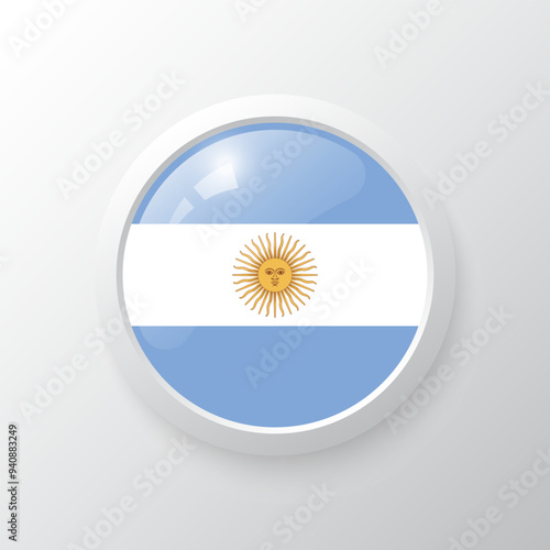 3D Button with Argentina flag. as round glossy icon on background isolated. Vector illustration eps 10.