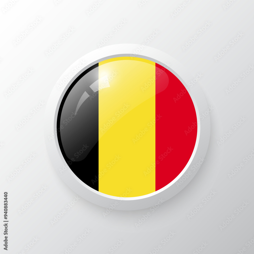 3D Button with Belgium flag. as round glossy icon on background isolated. Vector illustration eps 10. 3D Button with Belgium flag. as round glossy icon on background isolated. Vector illustration eps 10.