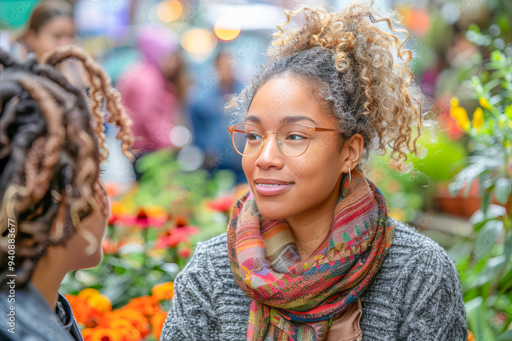 Two women discussing plans in a community garden Two women discussing plans in a community garden