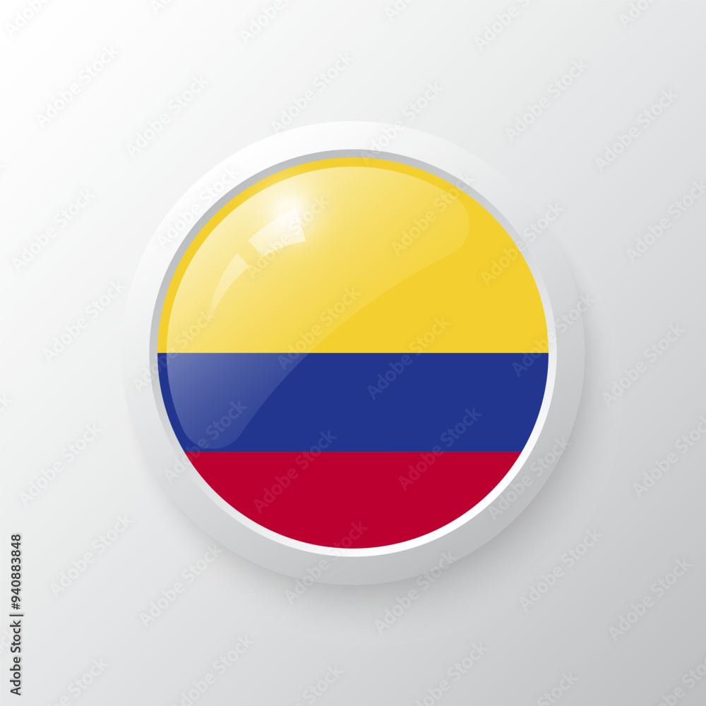 3D Button with Colombia flag. as round glossy icon on background isolated. Vector illustration eps 10. 3D Button with Colombia flag. as round glossy icon on background isolated. Vector illustration eps 10.